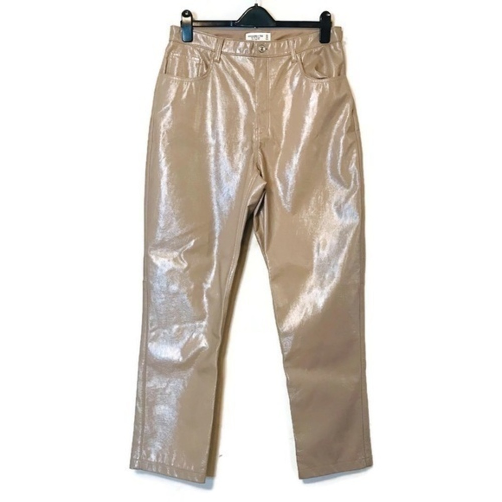 Abercrombie & Fitch Beige Tan 90s Straight Ultra High Rise Vegan Leather Pants